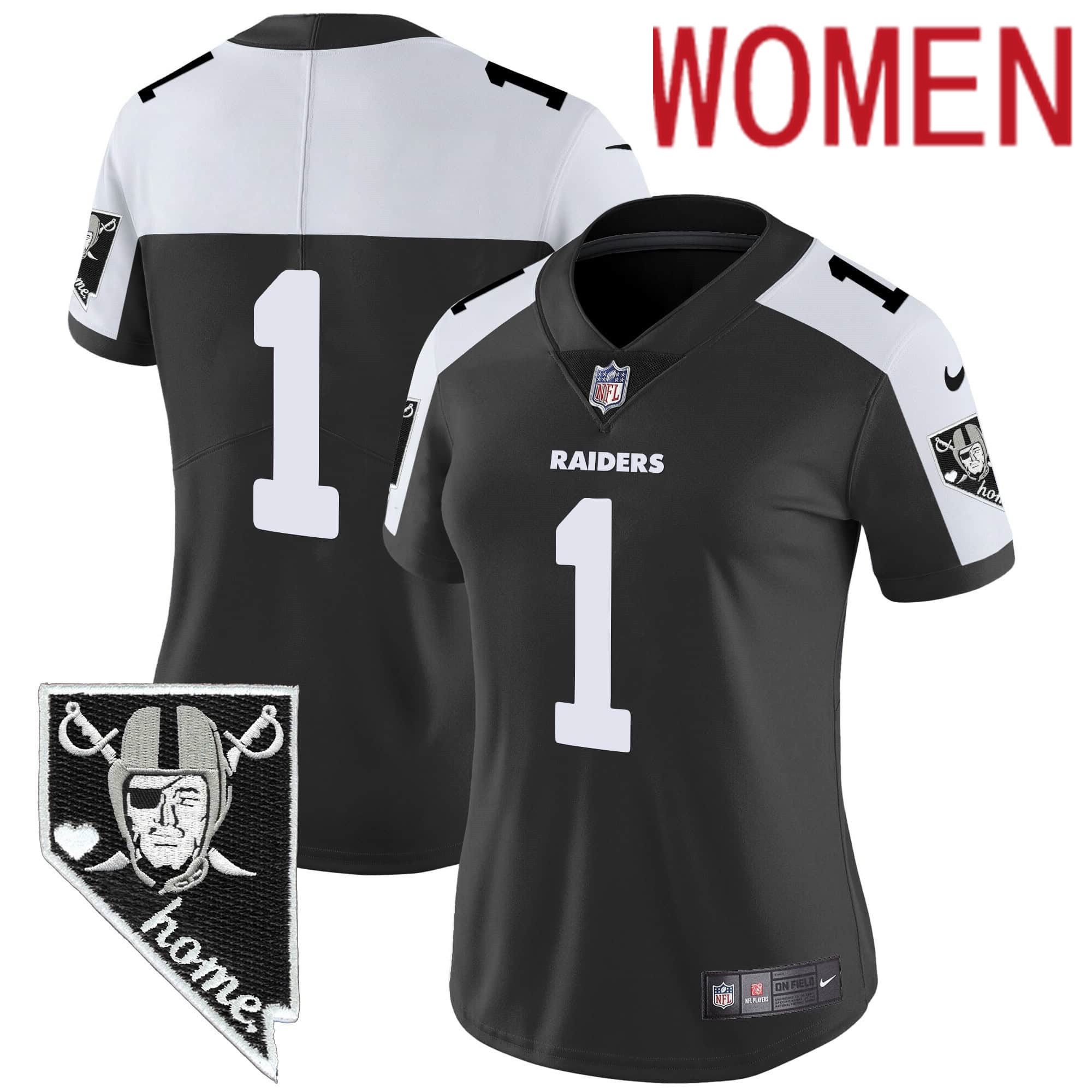 Women Oakland Raiders #1 No Name Black 2024 Nike Nevada Home Patch Vapor NFL Jersey->customized nfl jersey->Custom Jersey